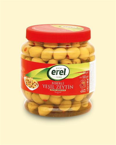 Biberli 900 g Pet Salamura Biberli Yeşil Zeytin 