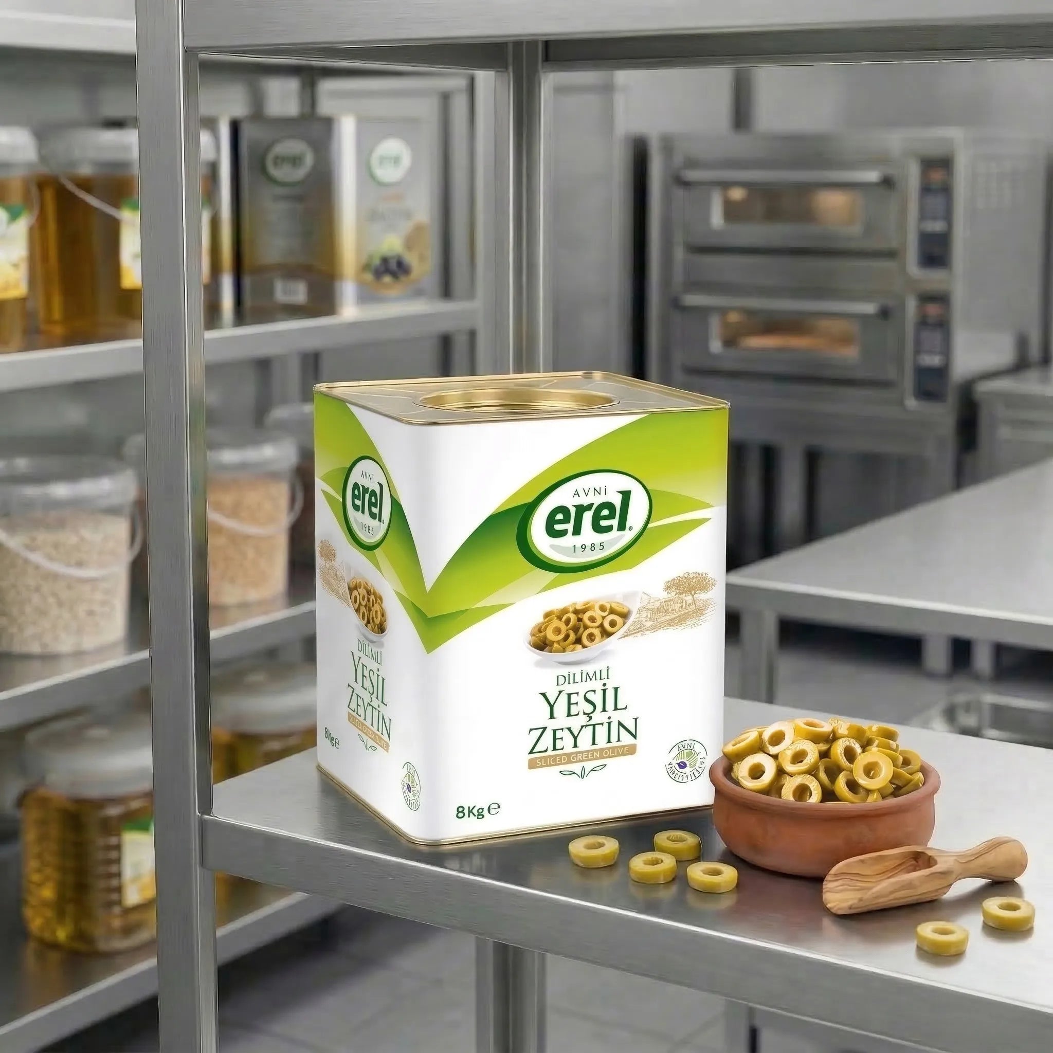 Dilimli Yeşil Zeytin (8 KG Teneke) - Avni Erel Zeytincilik