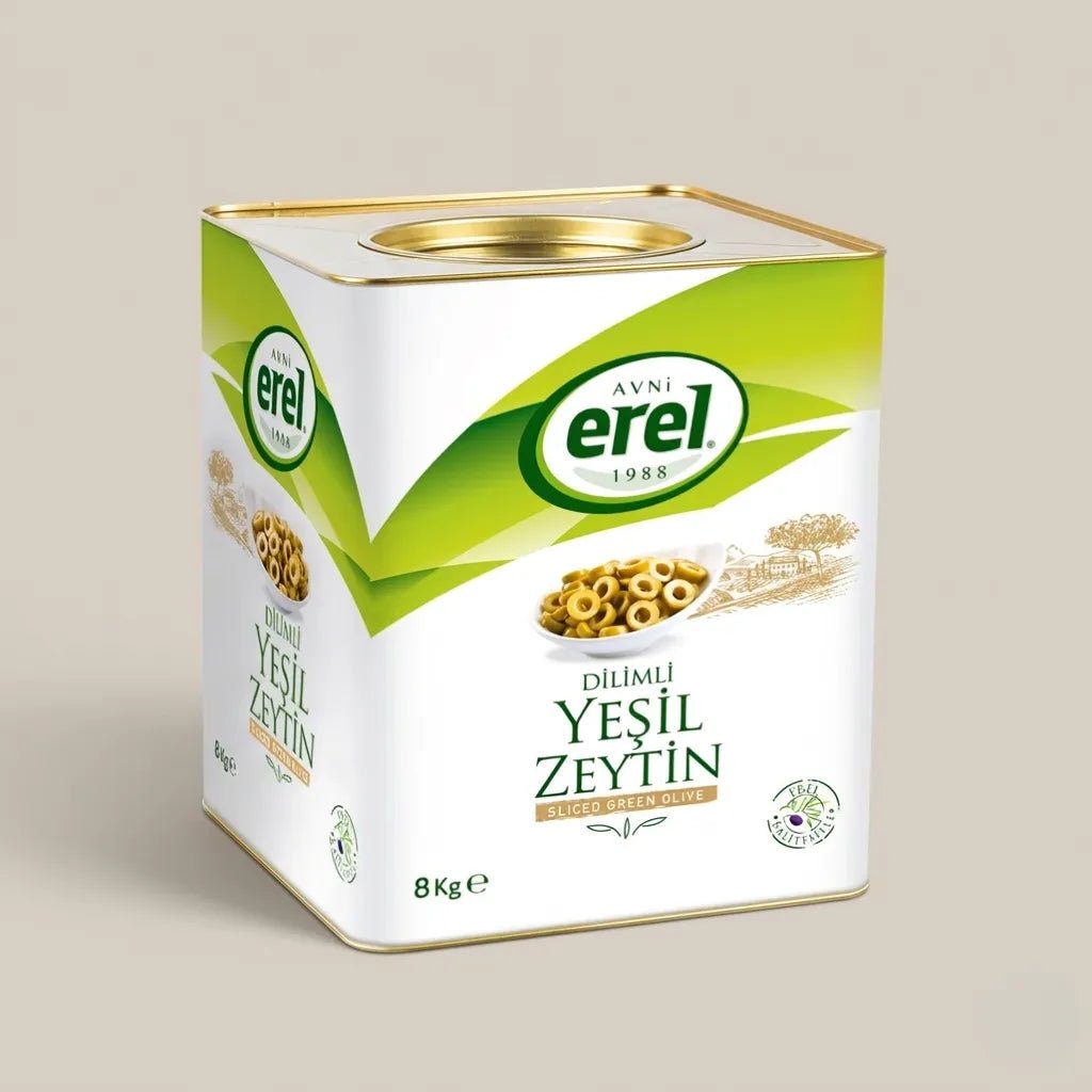Dilimli Yeşil Zeytin (8 KG Teneke) - Avni Erel Zeytincilik