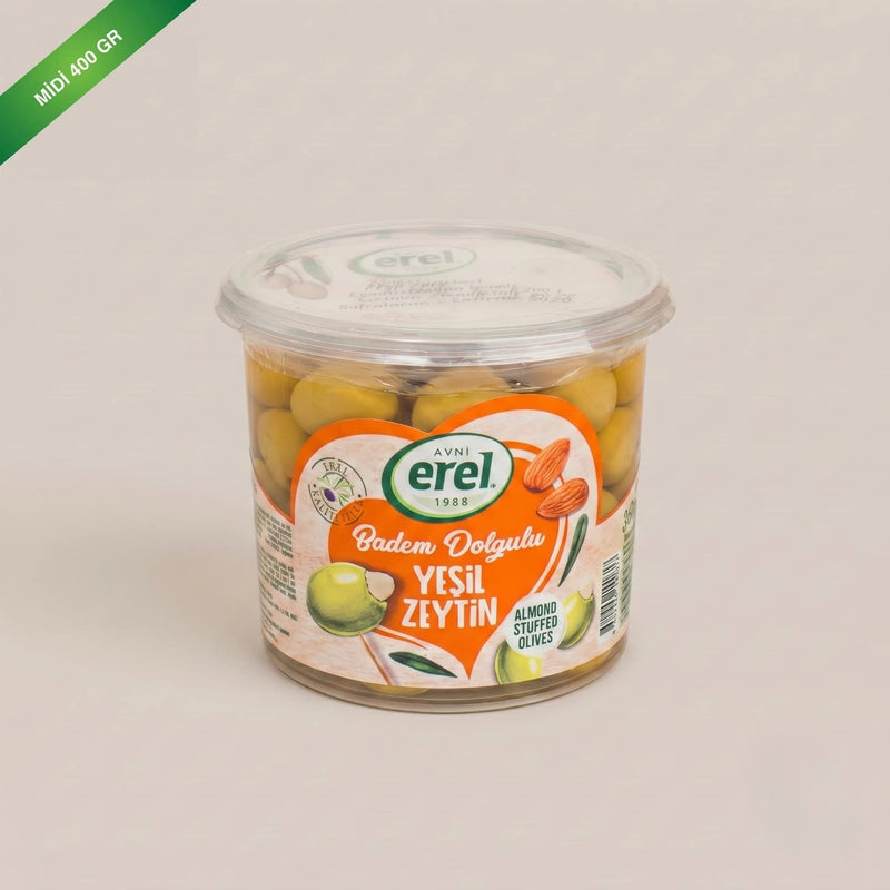 Erel Badem Dolgulu Yeşil Zeytin (400 g) - Avni Erel Zeytincilik