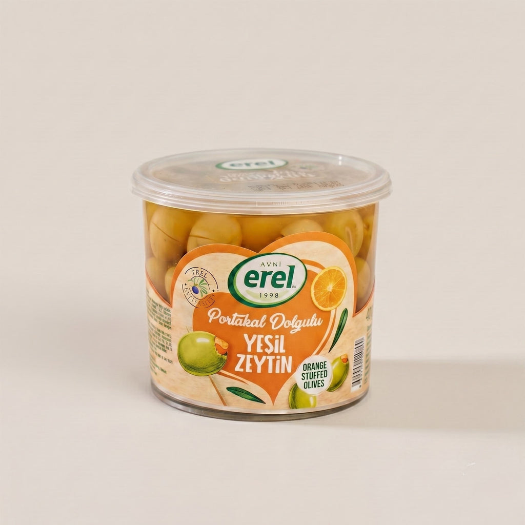 Erel Portakal Dolgulu Yeşil Zeytin (400 g) - Avni Erel Zeytincilik