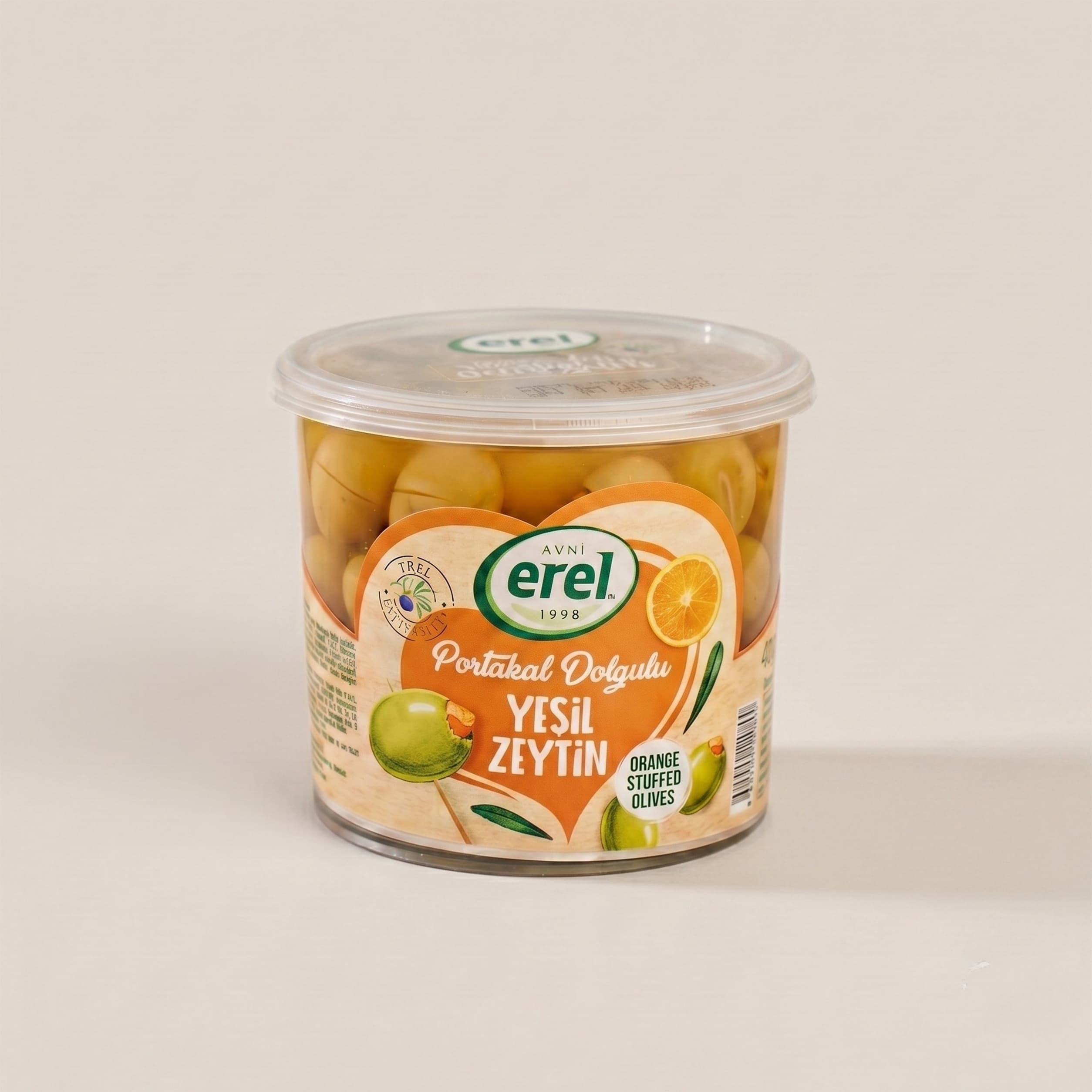 Erel Portakal Dolgulu Yeşil Zeytin (400 g) - Avni Erel Zeytincilik